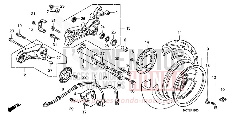 ROUE ARRIERE de SILVER WING DEGITAL SILVER METALLIC (NHA30) de 2007